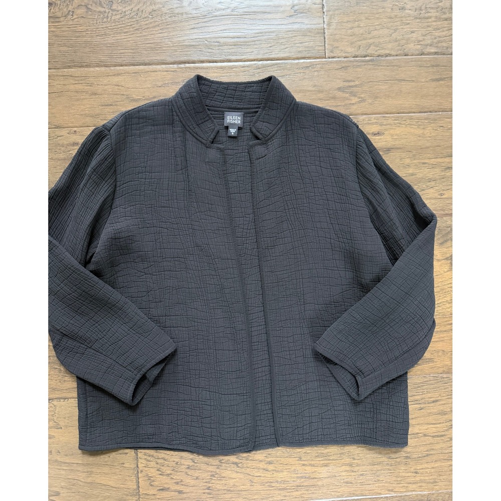 Eileen Fisher Black Textured Jacket Size Small Quiet Luxury Silk